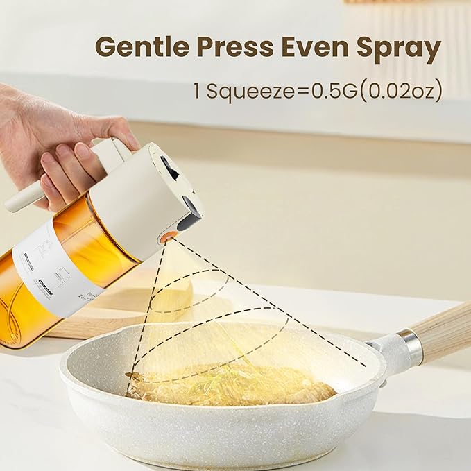 Upgrade 2 in 1 Oil Sprayer for Cooking, Olive Oil Dispenser Bottle for Kitchen Gadgets with Stickers, 17oz/500ml Food Grade Light-Blocking Glass Spray Bottle for Salad, Air Fryer, BBQ