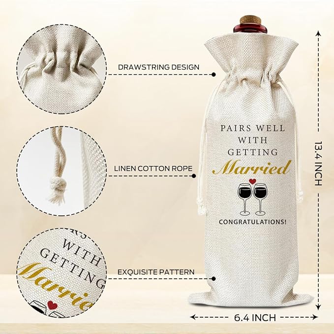 Engagements Gift Burlap Wine Bags Gift for Woman Friend Bestie BFF Couples Bride Groom, Reusable Wine Gift Bags with Drawstrings for Wedding Party Decoration Thanksgiving Christmas Home Storage - 09