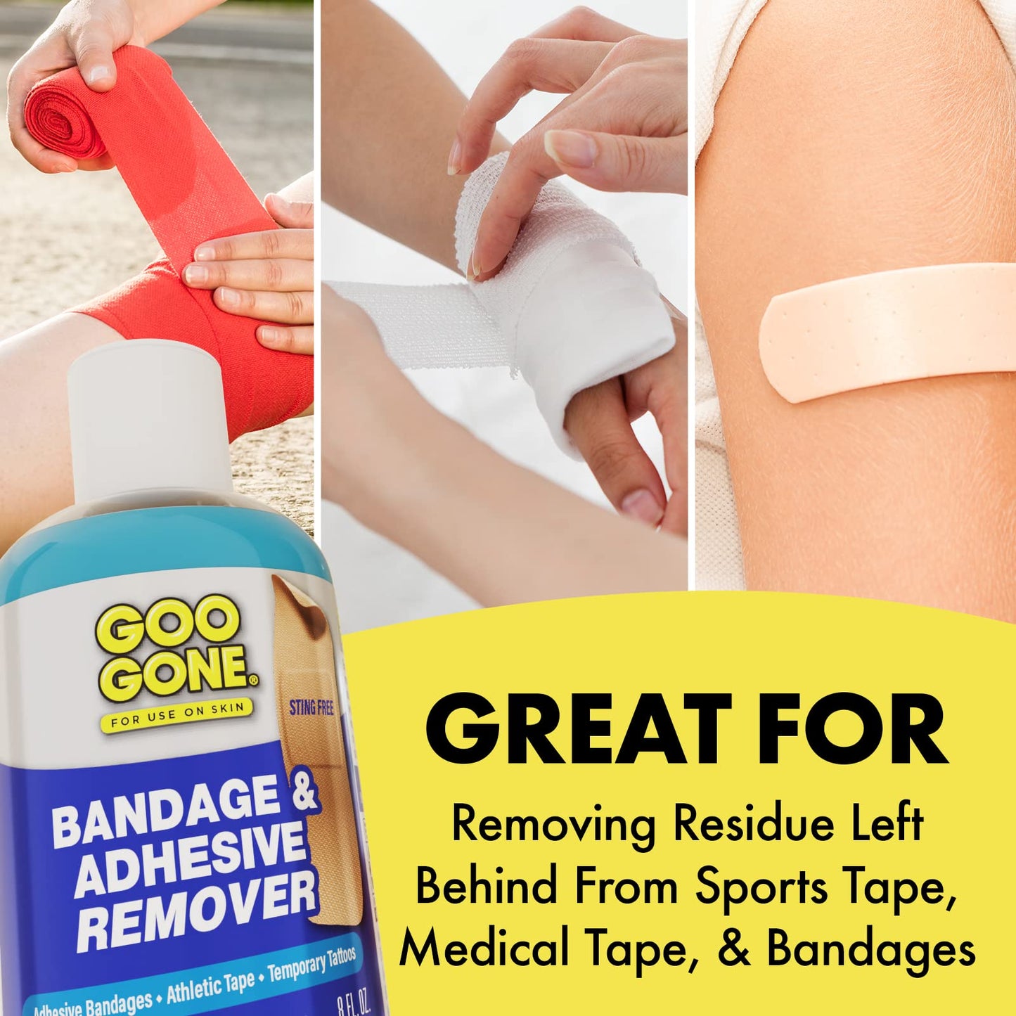 Goo Gone Skin Adhesive Remover - Safe and Pain Free Removal for Sticky Residue from Continuous Glucose Monitors, KT Tape, Medical Tape, Heart Rate Monitors, Insulin Pumps, 8 oz.