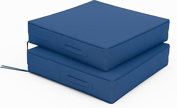 Patio Chair Cushions 24 X 24 X 5 Inch Waterproof Outdoor Seat Cushions for Patio Furniture, Outdoor Sofa Couch Pads with Ties & Handle, Set of 2, Blue
