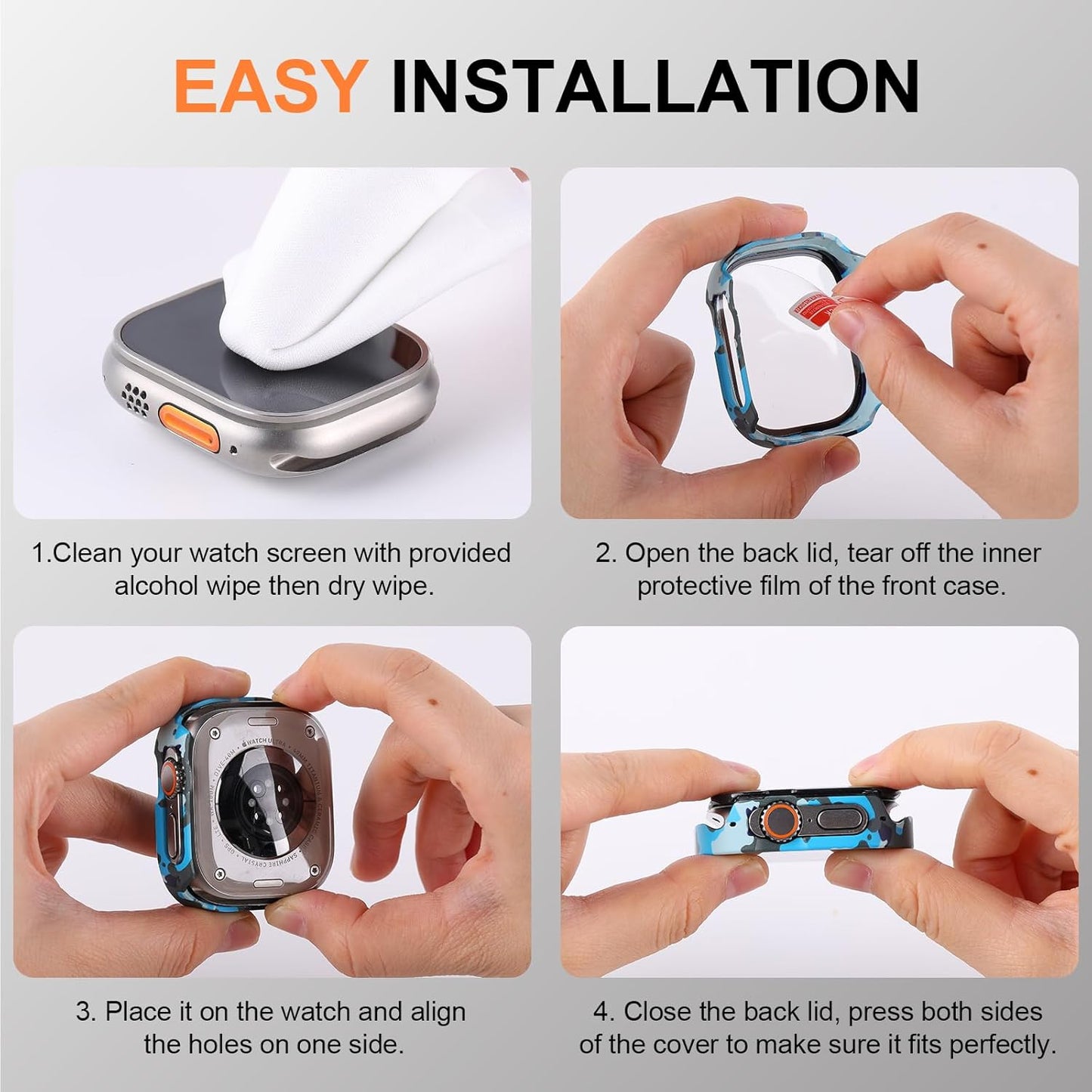 3 in 1 Aluminum Case Compatible with Apple Watch Ultra 3/Ultra 2/Ultra 49mm Screen Protector, Front and Back Bumper Ultra Thin Protective Face Cover for iWatch 49mm