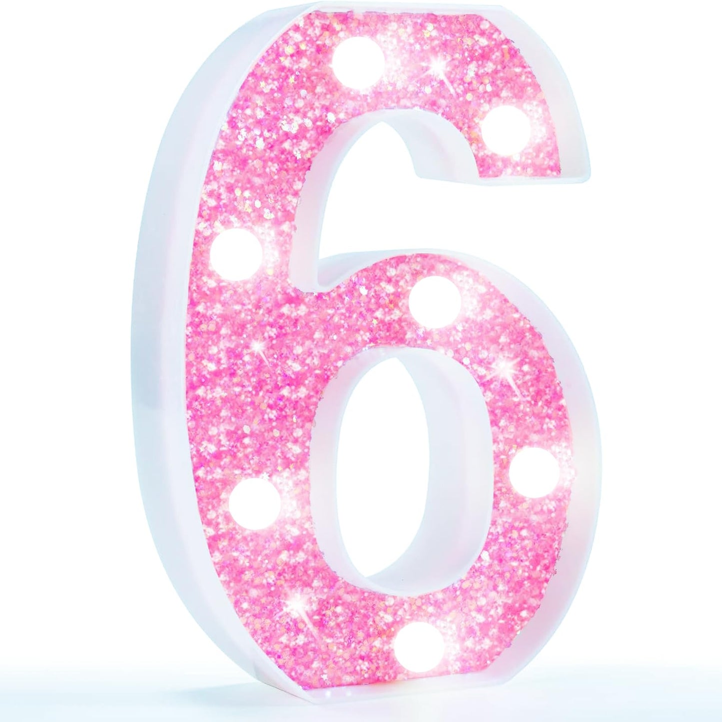 Pooqla Marquee Numbers  Pink Light Up Numbers For Girls 6Th Birthday  Battery Powered Glitter Number Night Light Gift For Christmas Bedroom Dorm Room Party Decoration  Cool White Number 6