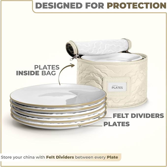 Sorbus China Storage Containers - Quilted Dish Storage Containers for Organizing, Moving Supplies, Party - 4 Stackable Plate Carrier Set for Dinnerware, Plate Organizer with Felt Plate Protector