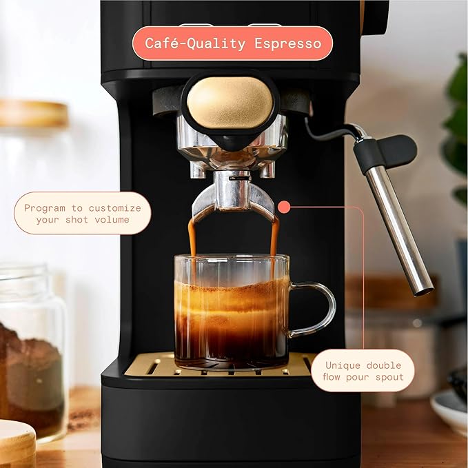 Beautiful 20-Bar Slim Espresso Machine | Single & Double Shot Programmable Brewing, Compact 4.7-in Width, Stainless Cup Warmer, Auto Shut-Off, 50 oz Tank (Black Sesame)