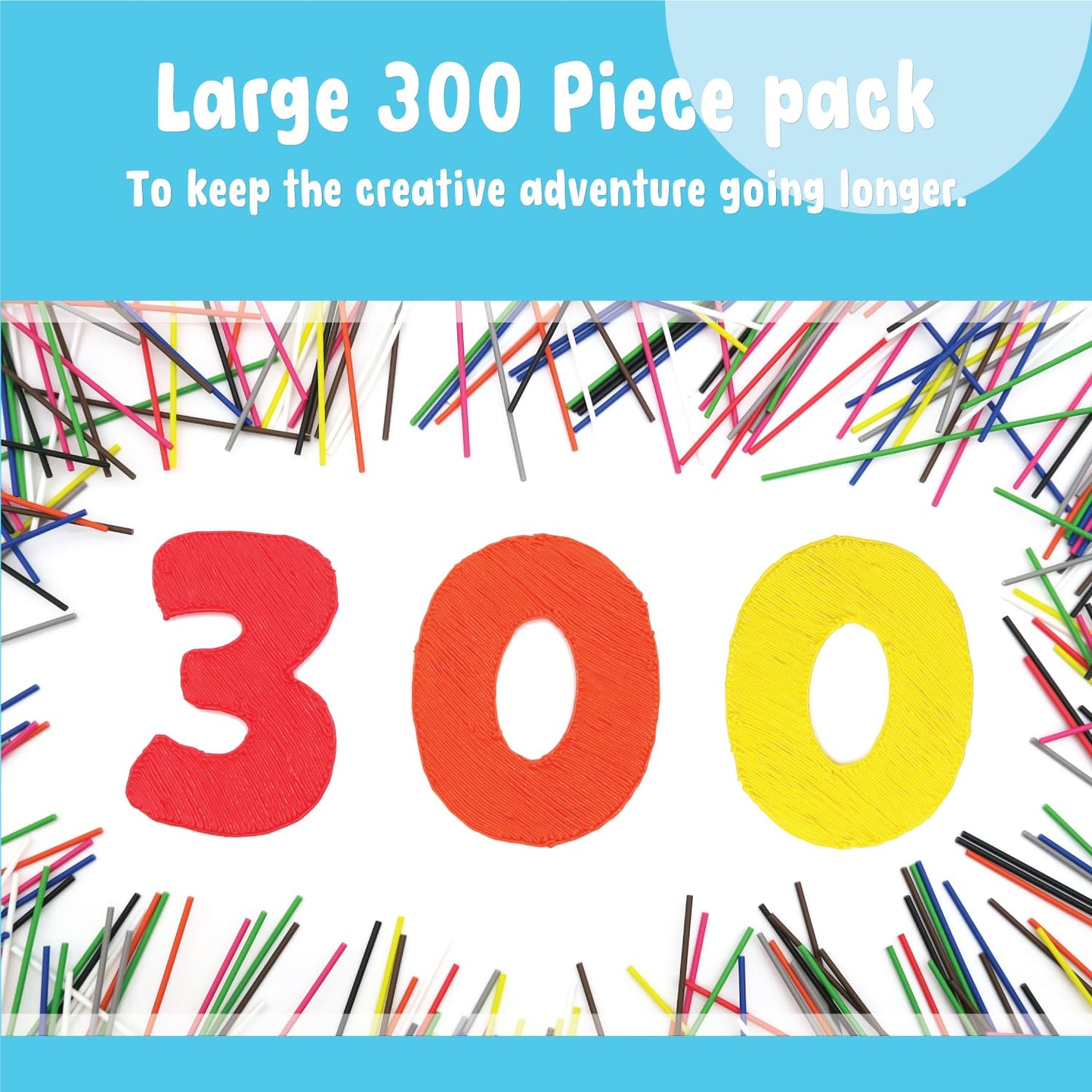 Toy Tree 300 Piece 3D Pen Refill Pack | Compatible with The 3Doodler Start+ Only | 10 Vibrant Colors of Safe Low Temperature PCL Filament 2.5mm Thick | Not Compatible with Other 3D Pens