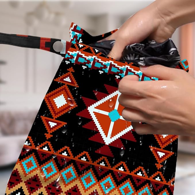 4 Pack Southwestern Boho Aztec Wet Bag Waterproof Washable Reusable Wet Dry Bag for Swimsuit Clothes Cloth Diaper Travel Beach Pool Yoga Gym Toiletries Gift for Women Sister Bestie Birthday Christmas