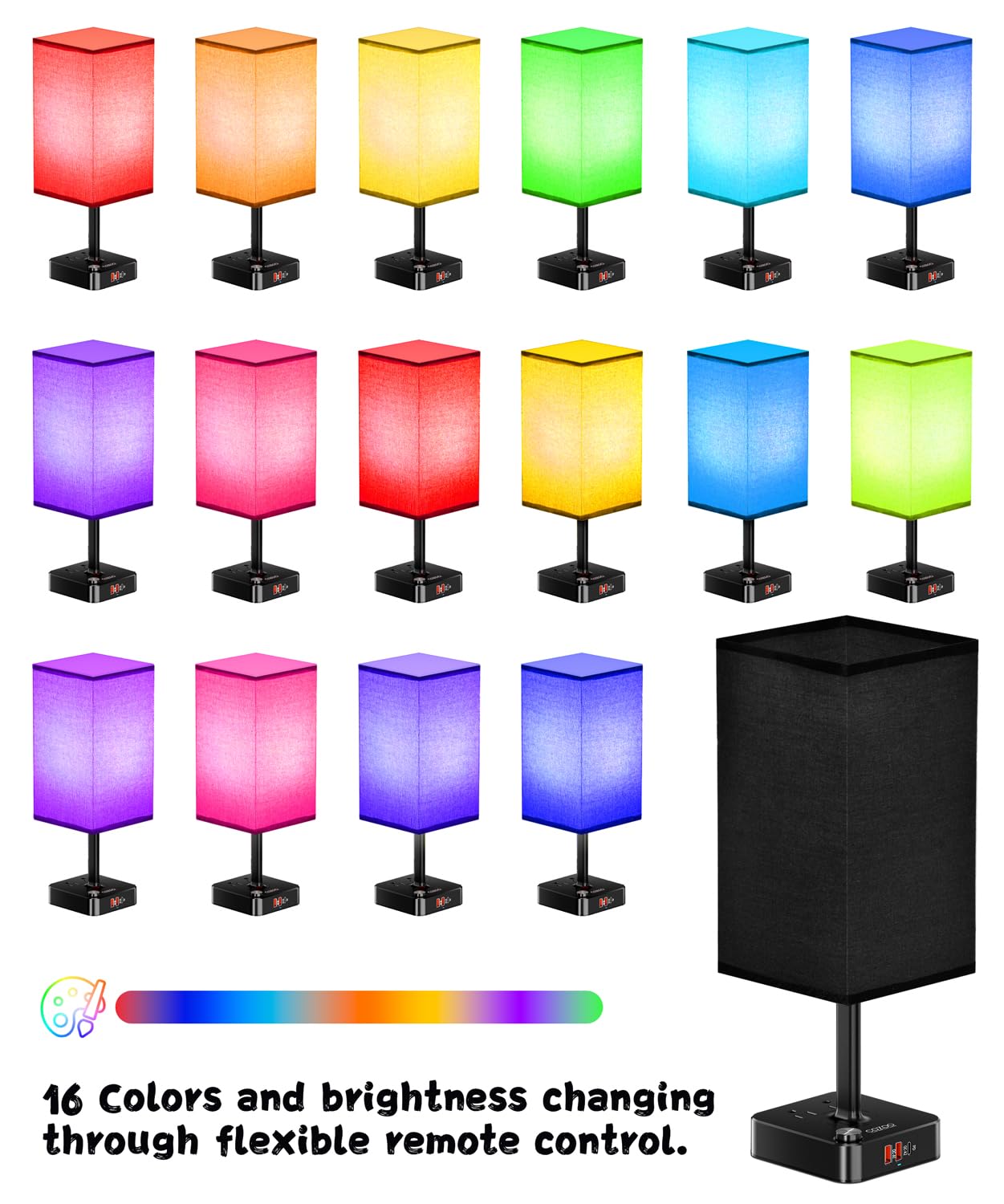 Rgb Table Desk Lamp With 16 Million Colors & Music Sync | Smart Color Changing Nightstand Light Stepless Dimmable Warm-Cool White + Usb Charging Ac Outlets For Gaming Home Office Bedroom Mood Lighting