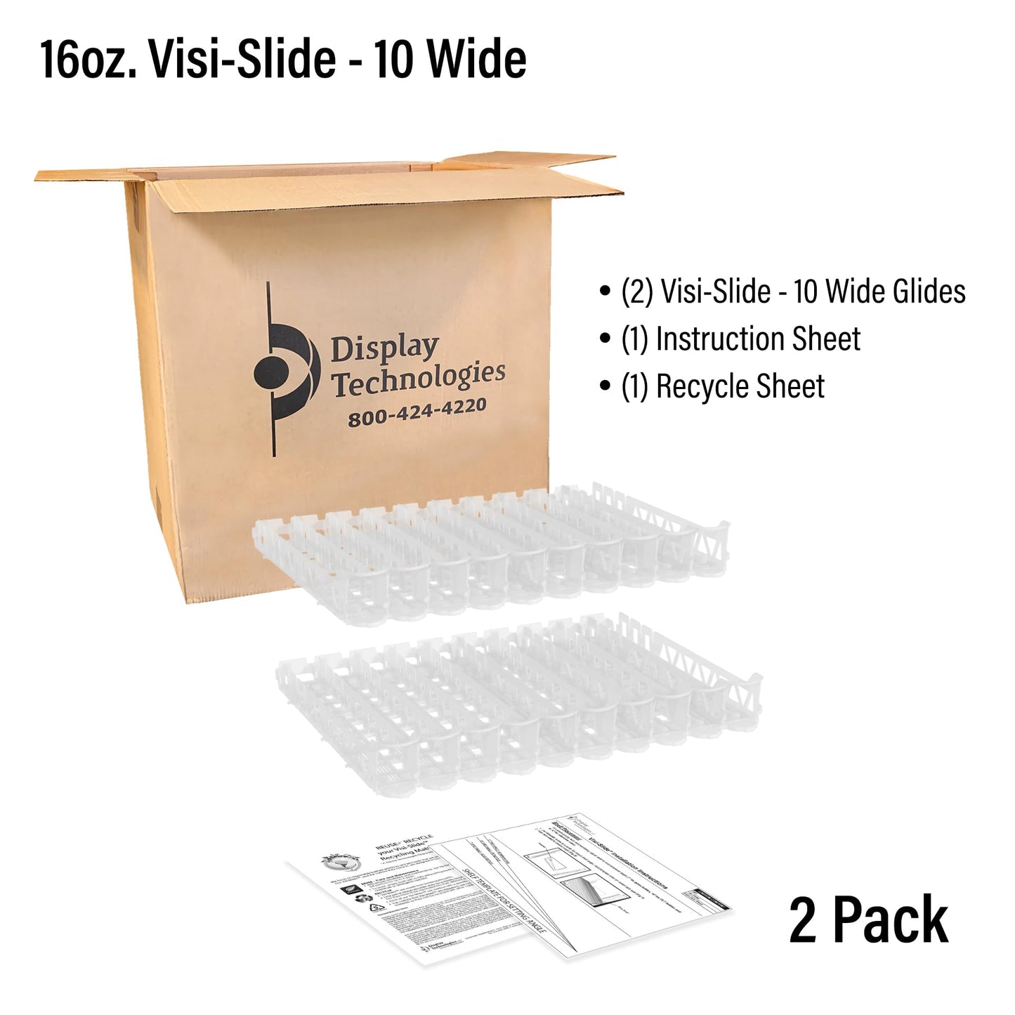 Display Technologies Visi-Slide Fridge Drink Organizer, Soda Can Organizer, Gravity Fed Glide for Angled Shelves for Coolers, Commercial Refrigerators, and Cold Vaults (2-Pack)