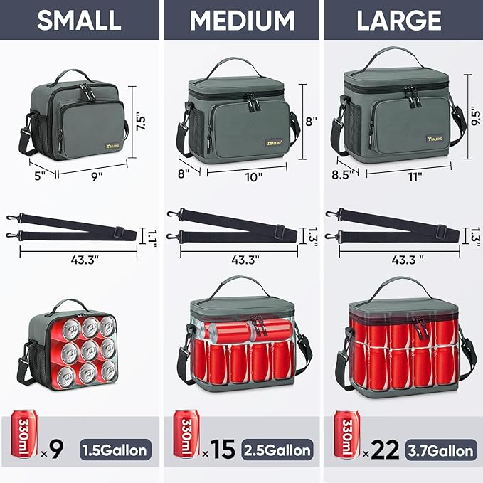 BALEINE Insulated Lunch Bag for Men Women, 15 Can Leakproof Cooler Bag with Adjustable Shoulder Strap for Work Picnic, Lunch Box for Women Men (Medium, Black)