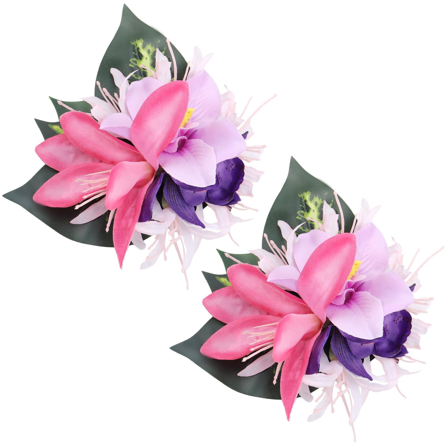 Tropical Hawaiian Flower Hair Clips - 2 Pack Artificial Hawaii Orchid Hairpin Luau Party Costume Hair Accessories for Women Girl