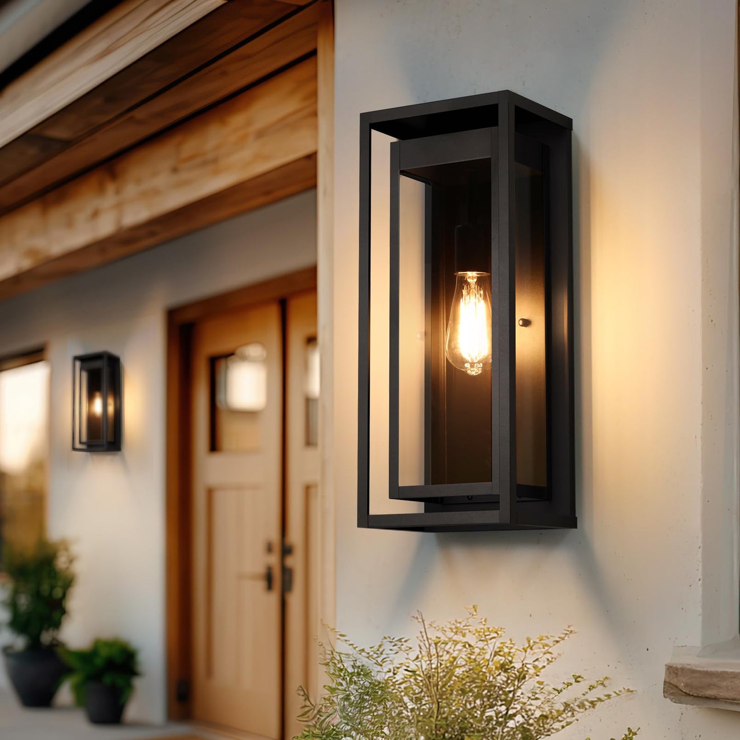 Slypadan 19 Outdoor Wall Lights  2 Pack Large Size Matte Black Outdoor Sconce Lights With Clear Glass Shade  Waterproof Porch Lighting Exterior Light Fixture For Front Door  Garage