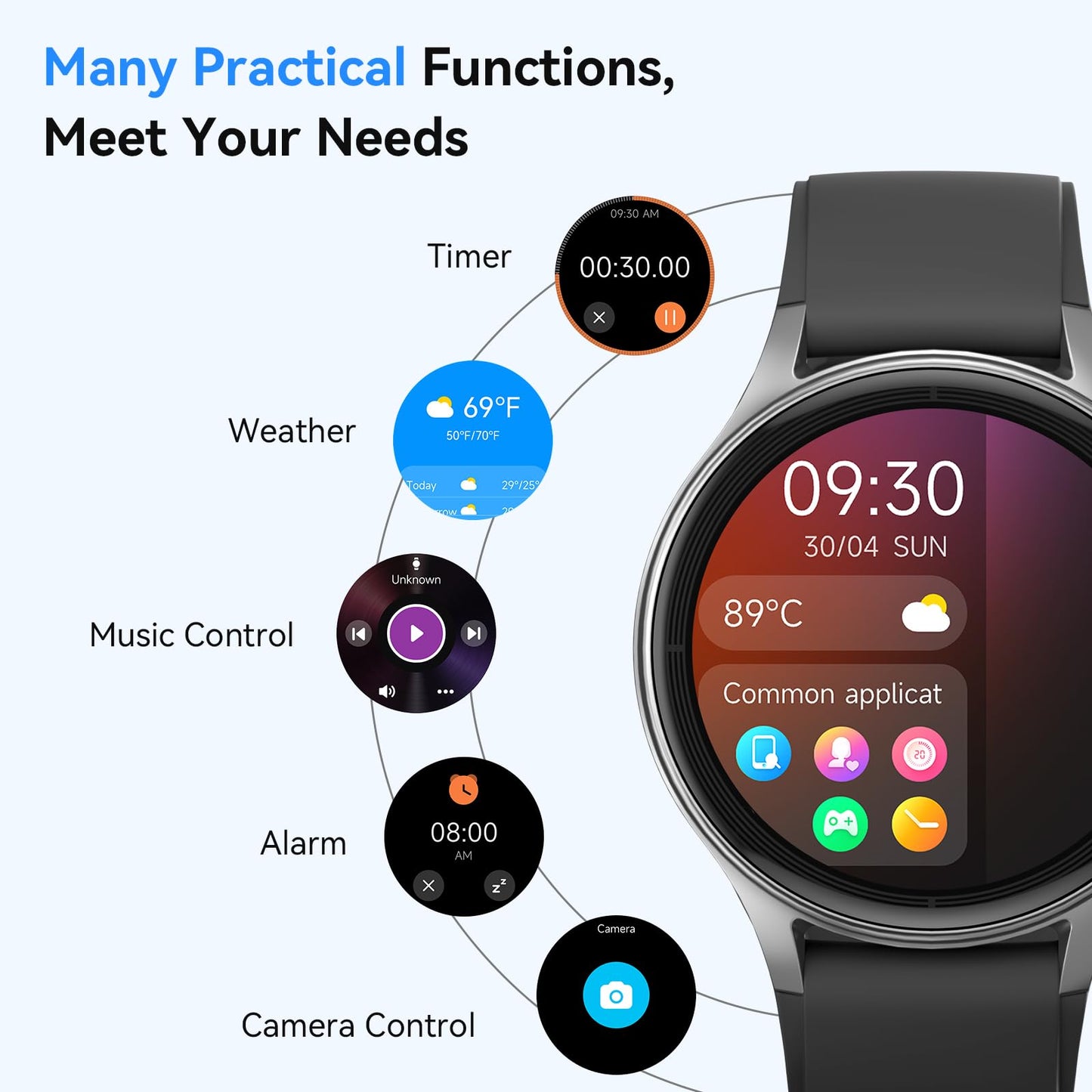 Fitpolo Smart Watches for Men/Women (2 Bands), 1.27" Round Smartwatch Fitness Tracker with Bluetooth Calls (Make/Answer), Heart Rate/SpO2/Sleep Monitor, 7 Days Battery, IP68 Waterproof - Black