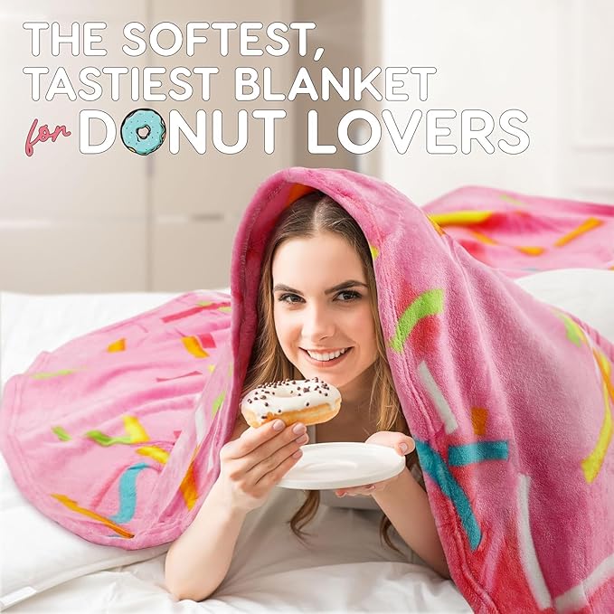 Zulay Premium Soft Flannel Round Pink Glazed Donut Blanket - Adult and Kids - 71 Inches