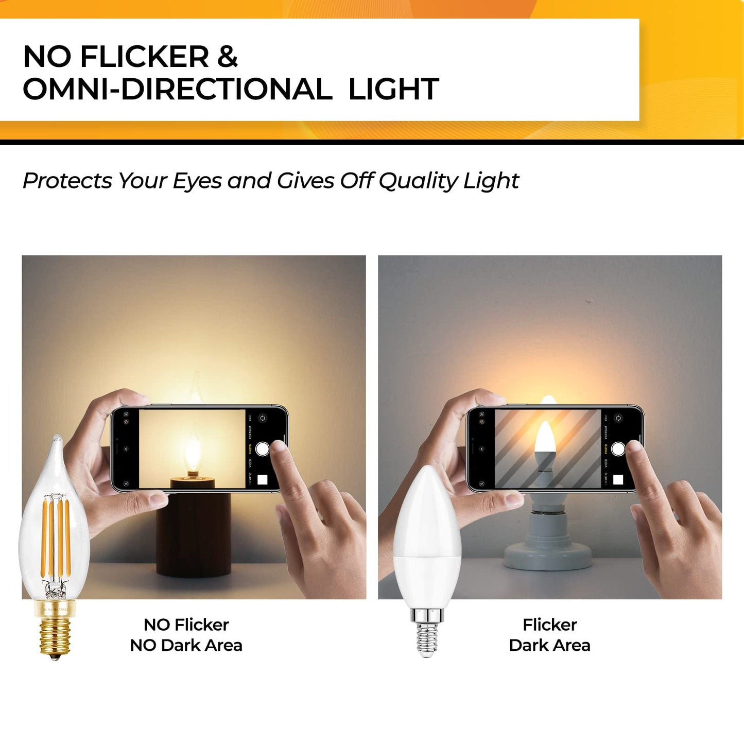 Hizashi 40W Equivalent E12 Dimmable Led Candelabra Bulbs, 2700K Soft Warm White, 4W 450Lm, Glass, 12 Pack