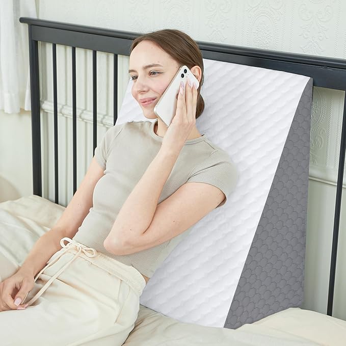 Bed Wedge Pillow, 10" 24" 24" Triangle Pillow Wedge, Cooling Memory Foam Top, Elevated Support Wedge Pillow for Relieving Acid Reflux, Heartburn, Snoring and GERD
