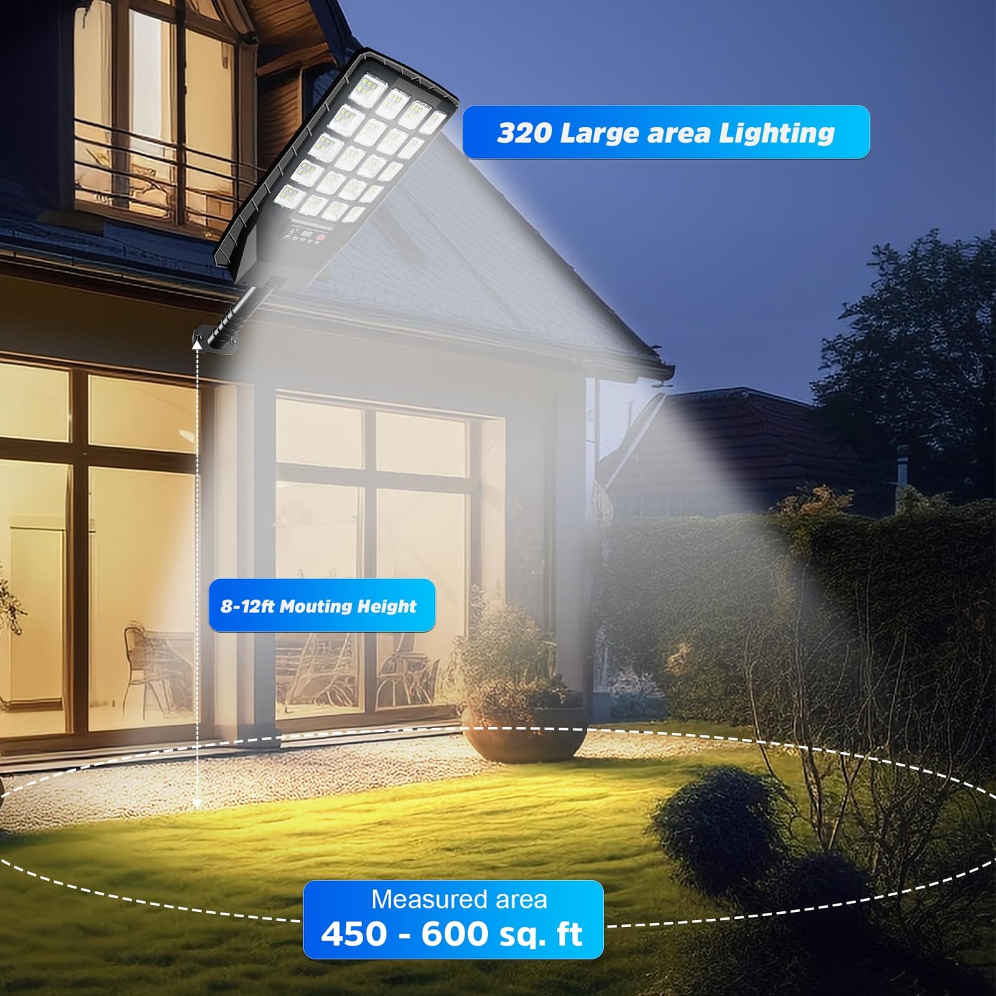 Yusist 2 Pack Solar Street Lights, 6500K 20000LM, Waterproof with Motion Sensor & Remote Control, Black, Model JX188-2