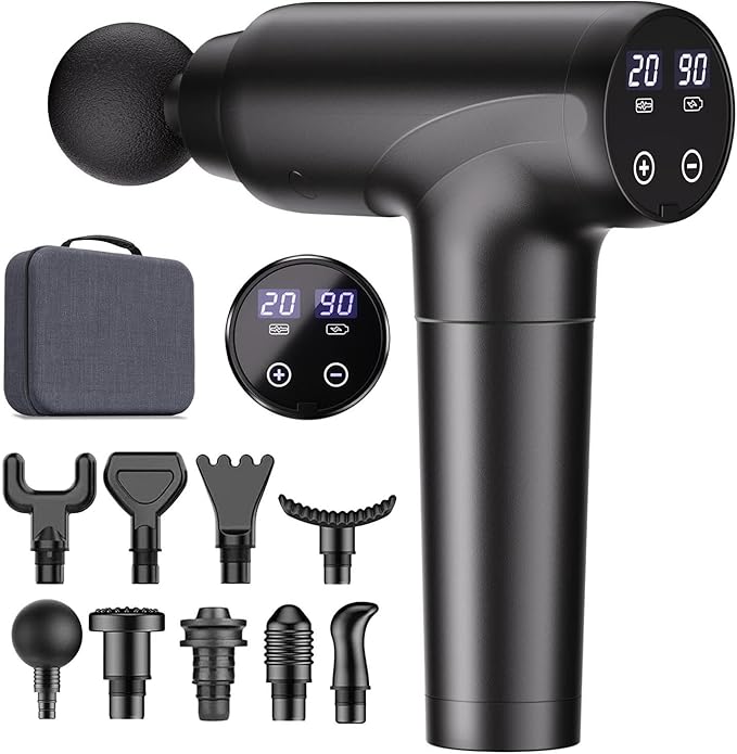cotsoco Massage Gun Deep Tissue, Muscle Massage Gun with 9 Attachment Heads 20 Speeds & Silent Brushless Motor for Pain Re...