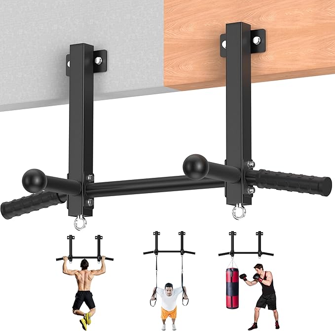 HWOOUSA Joist Mounted Pull Up Bar, 650lbs Heavy Duty Strength Training Pullup Bars, Multi-Grip Chin Up Bar for Home Gym, G...