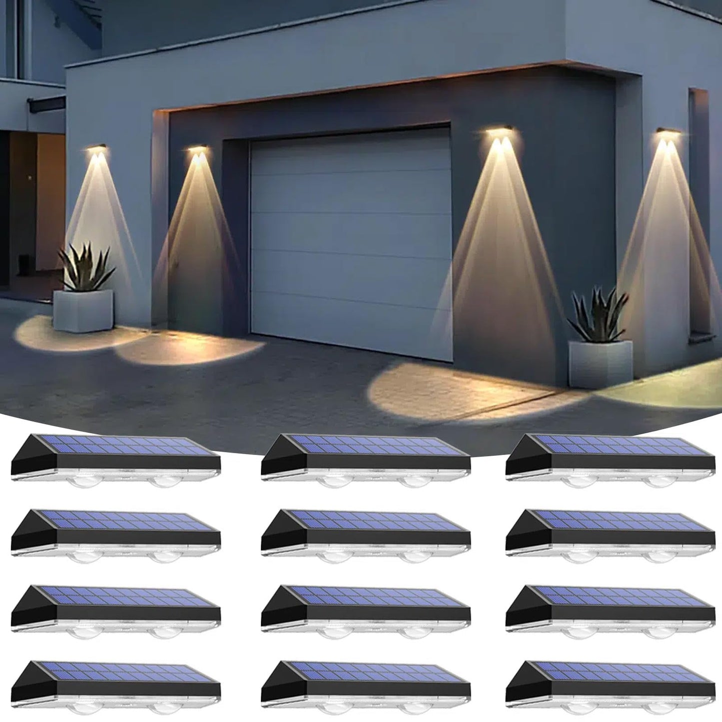 LIANGLOME Solar Fence Lights - Waterproof LED, 3000/4000/6000K, IP65, 12 Pack, Plastic, Model 2301-12PK-CC