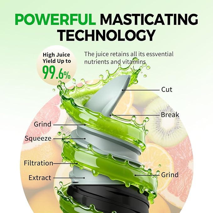 Cold Press Juicer, WETIE Juicer Machines with Large Feed Chute for Whole Fruits & Vegetables,Juice Extractor Slow Masticating Juicer with Large Auger, 99% High Juice Yield, Easy to Clean & Assembly
