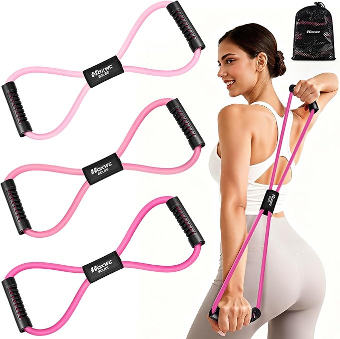 Resistance Bands, Figure 8 Resistance Band, Exercise Bands with Handles, Weights Workout Bands for Arms, Back, Shoulder, L...
