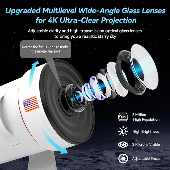 Star Projector,Galaxy Projector Upgraded Clear Lens, 10 Realistic Planetarium Projector Slides Night Lights LED 8 Color for Bedroom, 360° Rotation, 1/2h Timer Function Ultra-Wide Ceiling Projector
