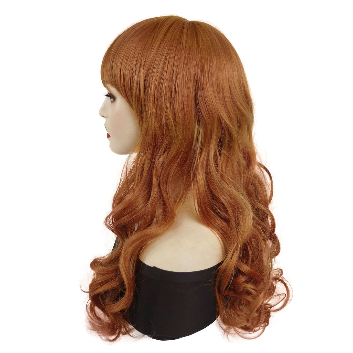 GNIMEGIL 18 inch Charming Long Wavy Ginger Synthetic Curly Wigs in Orange Wig with Bangs Halloween Costume Cosplay Wigs for Wome