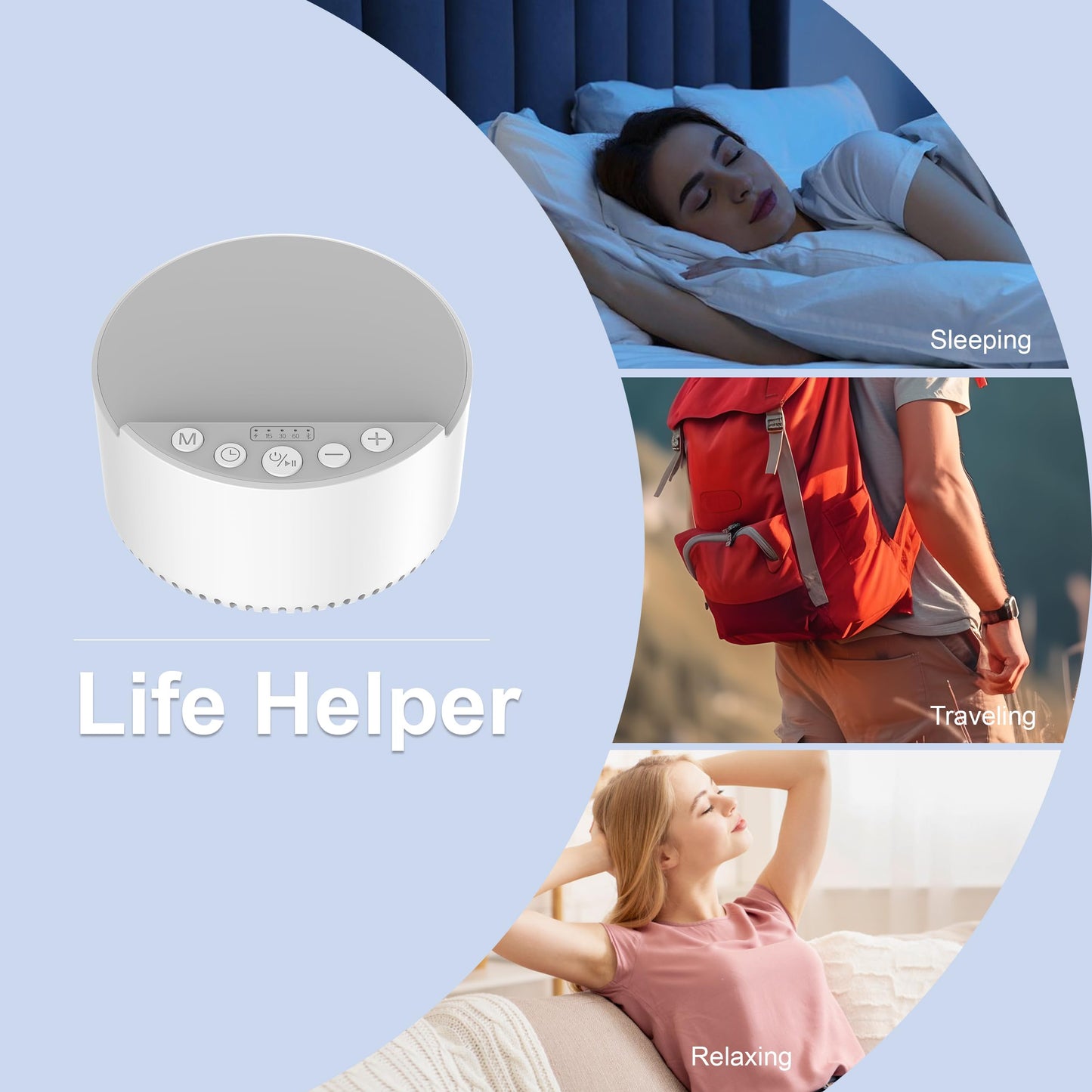 RORENSE Sound Machine with Wireless Charger&Speaker White Noise Machine with Memory Function,6 Soothing Sounds,3 Timers Modes for Baby Kids Adult & Home Office Travel