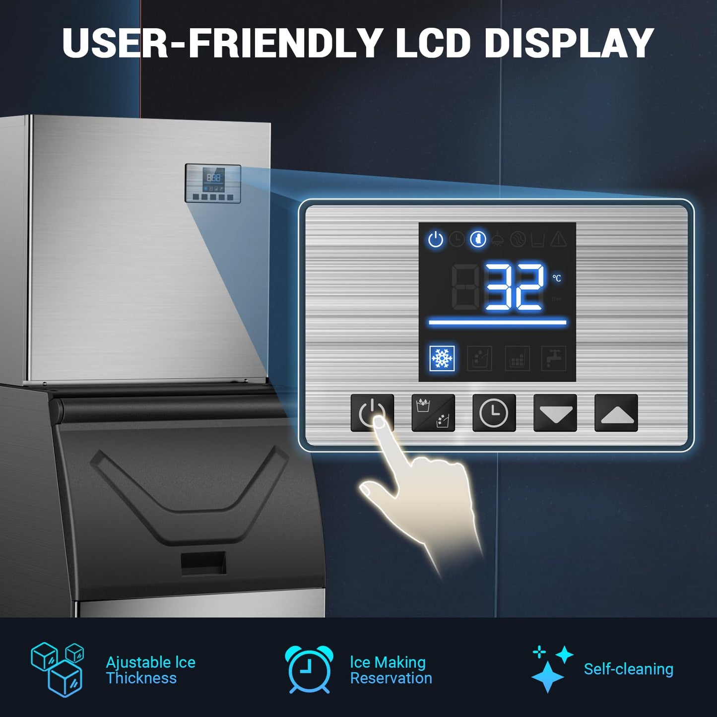 Commercial Ice Machine 680 LBS/24H, Commercial Ice Maker with 560 LBS Storage Bin, Ice Cubes Ready in 5-15 min, Freestanding Ice Maker Machine, Self-Cleaning, Thicknesses Adjustable, Stainless Steel