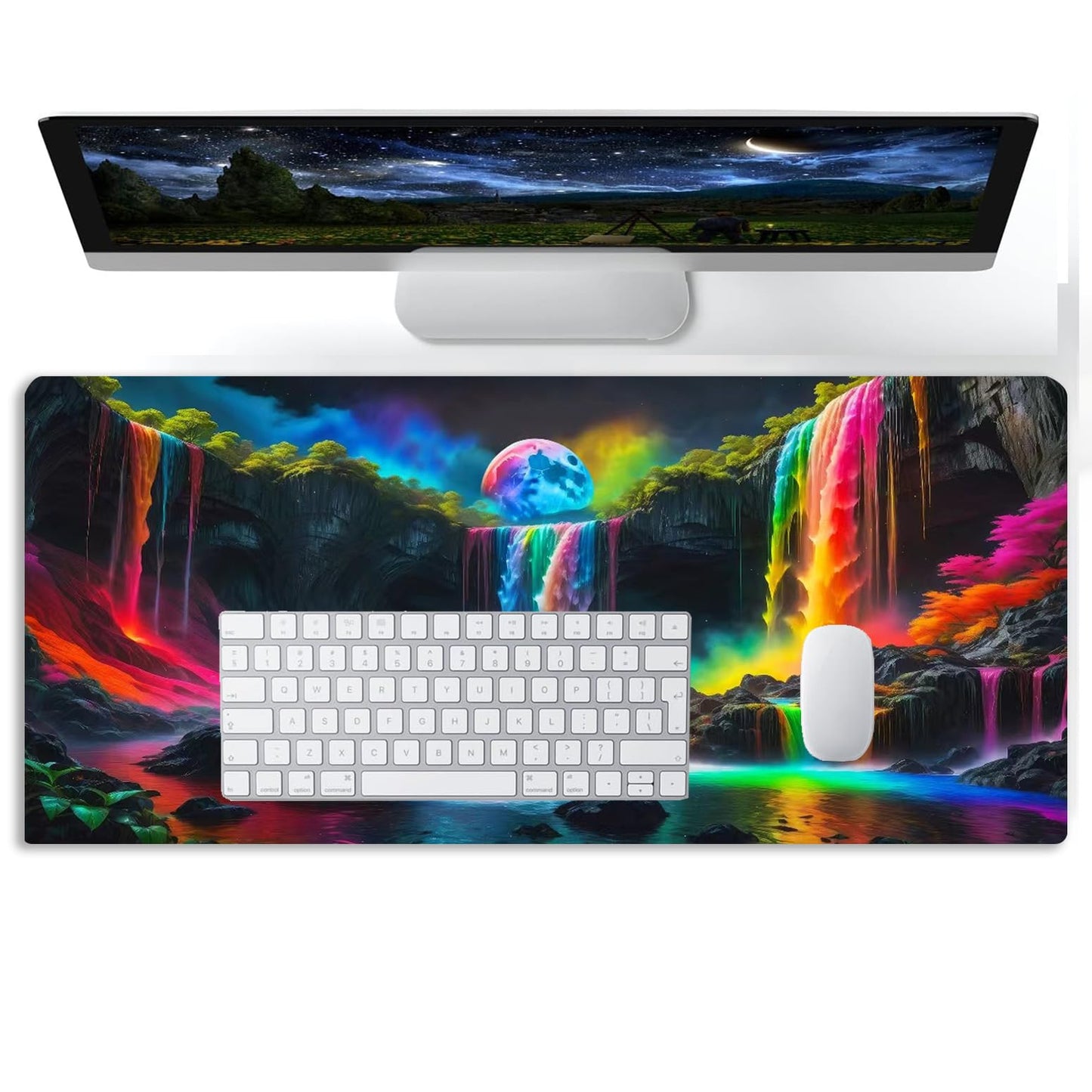 Simpkeely Large Fantasy Waterfall Gaming Mouse Pad - Blacklight Waterproof Glowing Desk Mat, 31.5" x 11.8" Extended Non-Slip Rubber Base for Office & Home