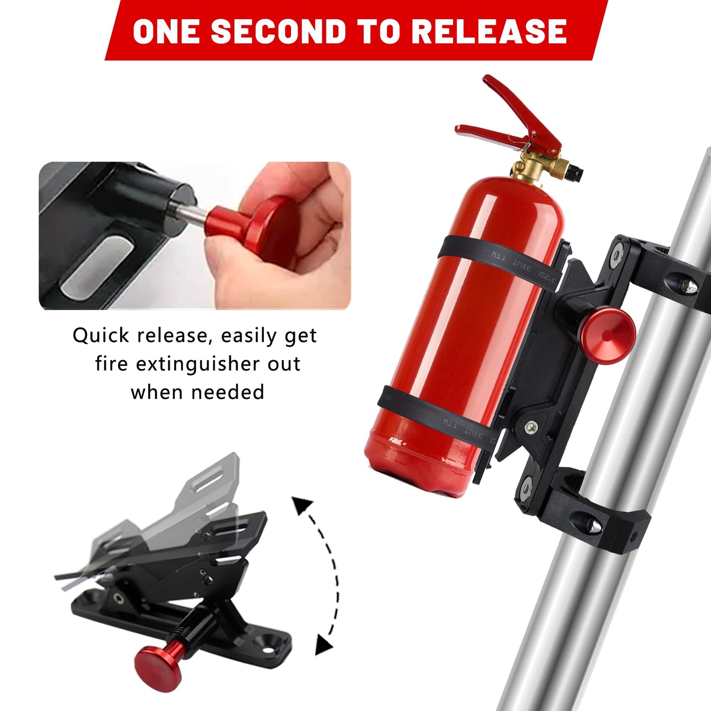 UTV Fire Extinguisher Mount Kit - Aluminum Adjustable Quick Release Roll Bar Car Fire Extinguisher Bracket Holder for 1.75-2in Roll Bar UTV Compatible with Polaris RZR SXS Ranger Camper Jeep Can-Am