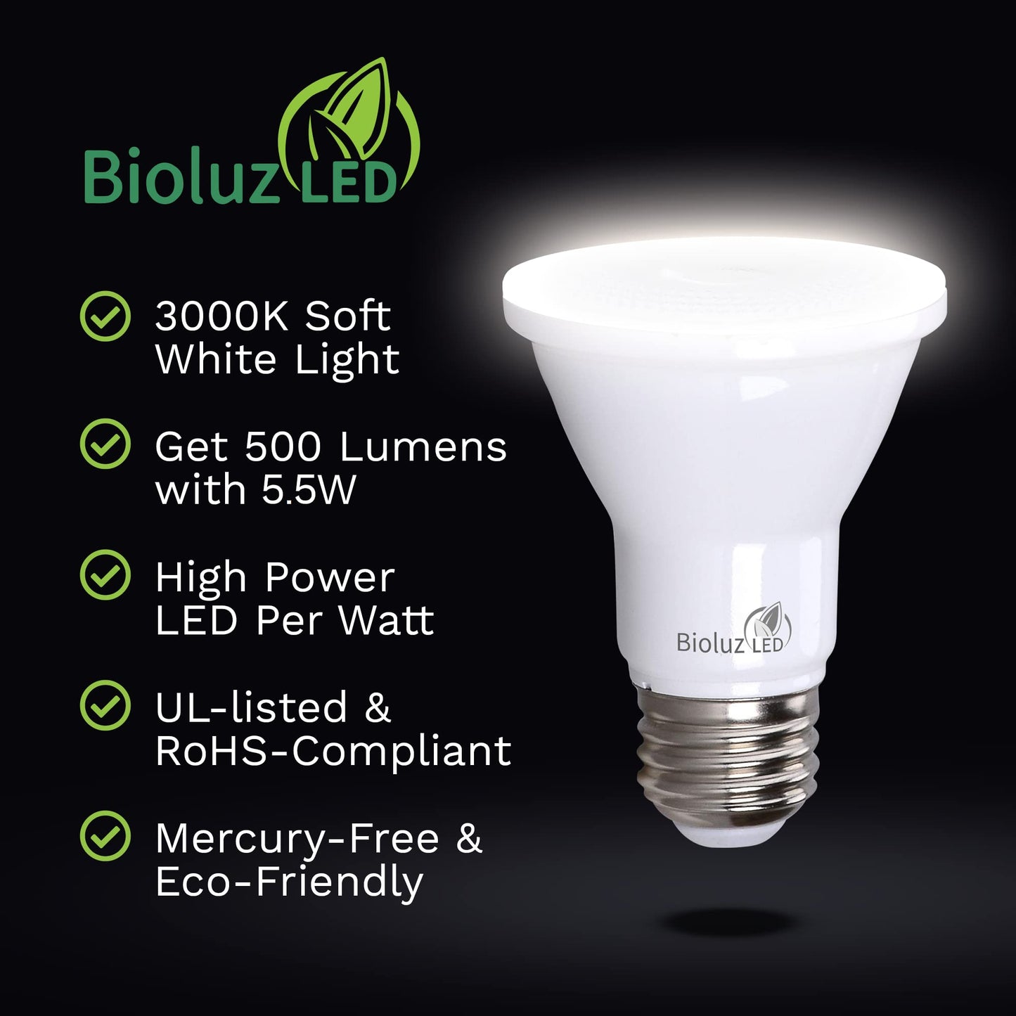 Bioluz LED PAR20 Bulbs 5.5W Dimmable Soft White 3000K 90 CRI 48 Count E26 Base 40 Degree Beam Angle