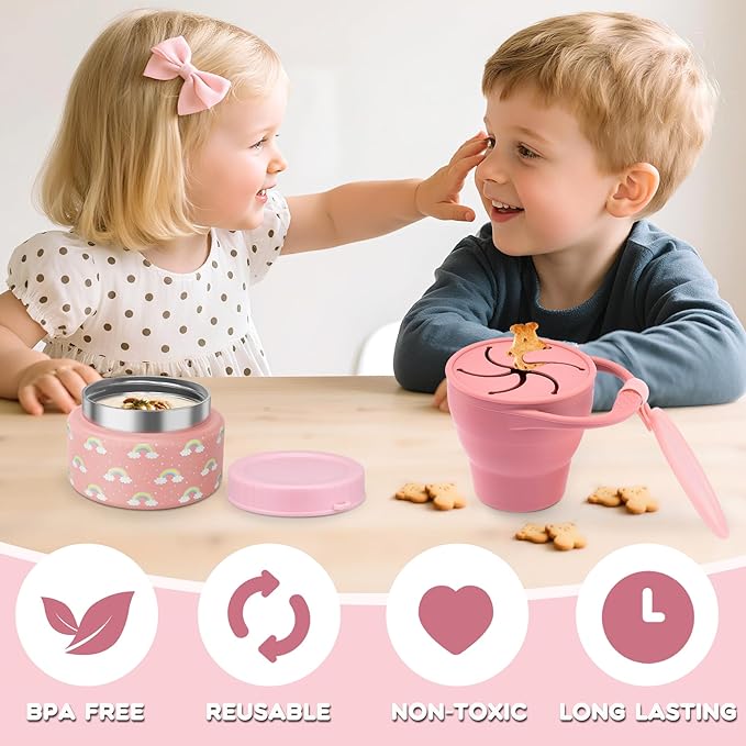 10oz Soup Thermo for Hot Food Silicone Snack Cup Set for Kids Lunch Thermo Leak-Proof Vacuum Stainless Steel Wide Mouth Food Jar for School Travel