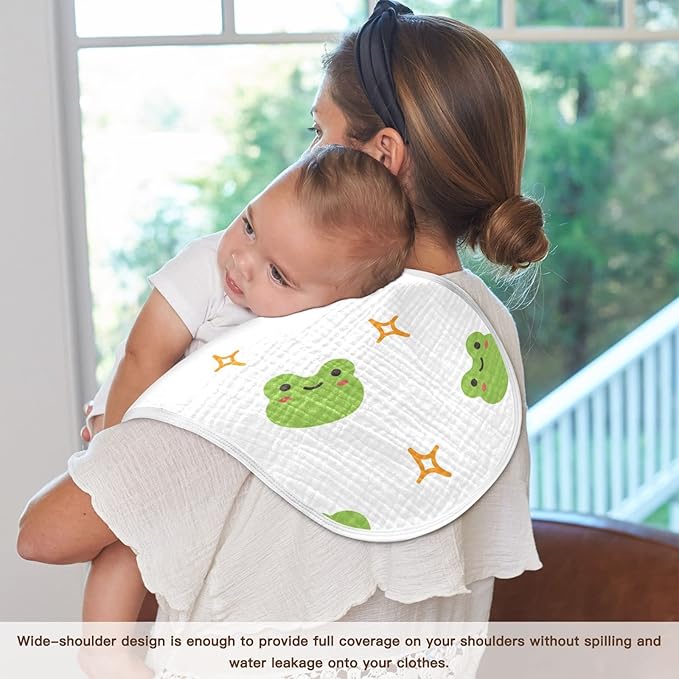 Muslin Baby Burp Cloths Set of 4, Soft Absorbent Cute Frog Muslin Washcloths, Bibs, Face Towel for Newborn Boys Girls, 22 x 11 Inch