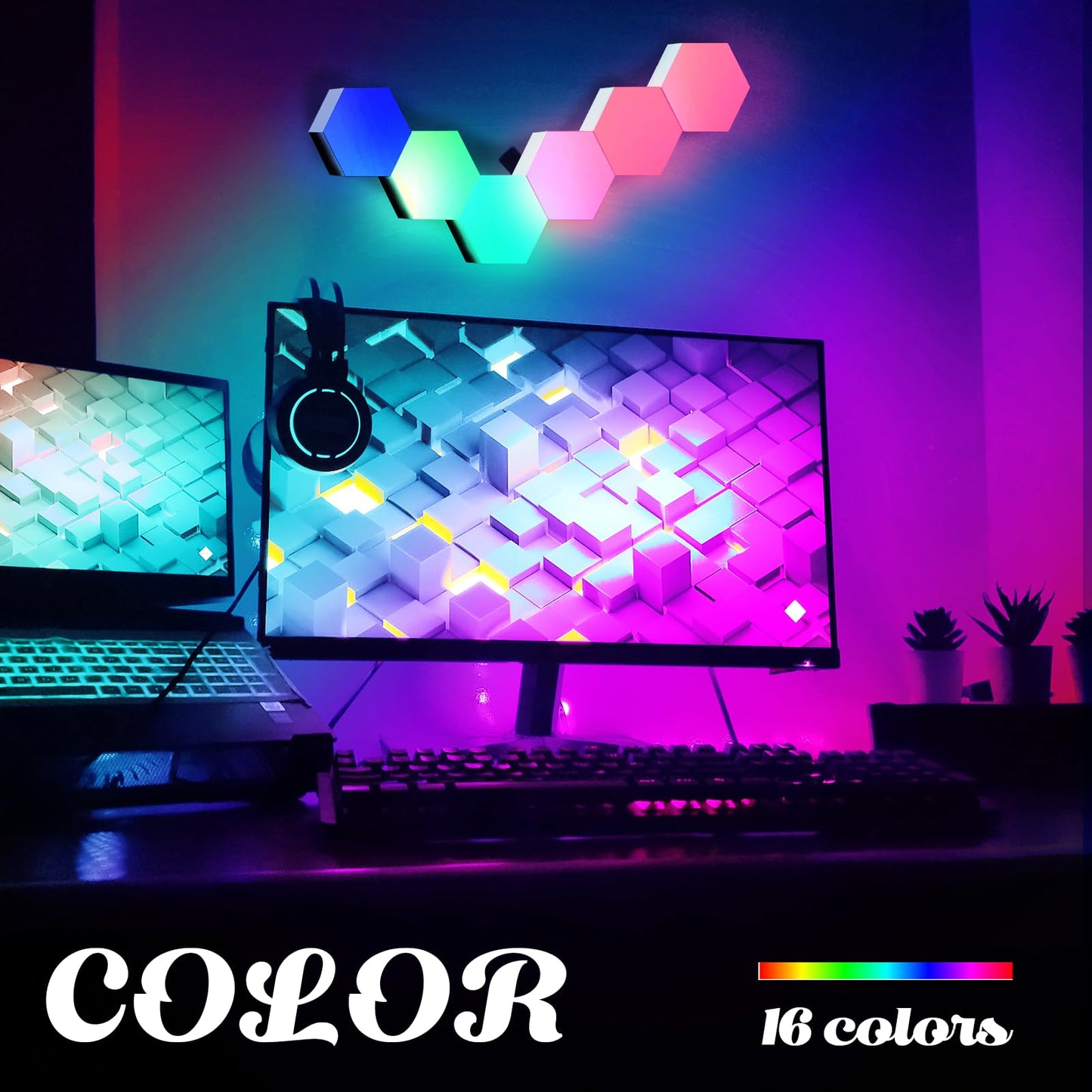 ODISTAR Hexagon Wall Light, RGB LED Touch-Sensitive, 6-Pack, USB-Powered, Model LP-010, Geometric Design