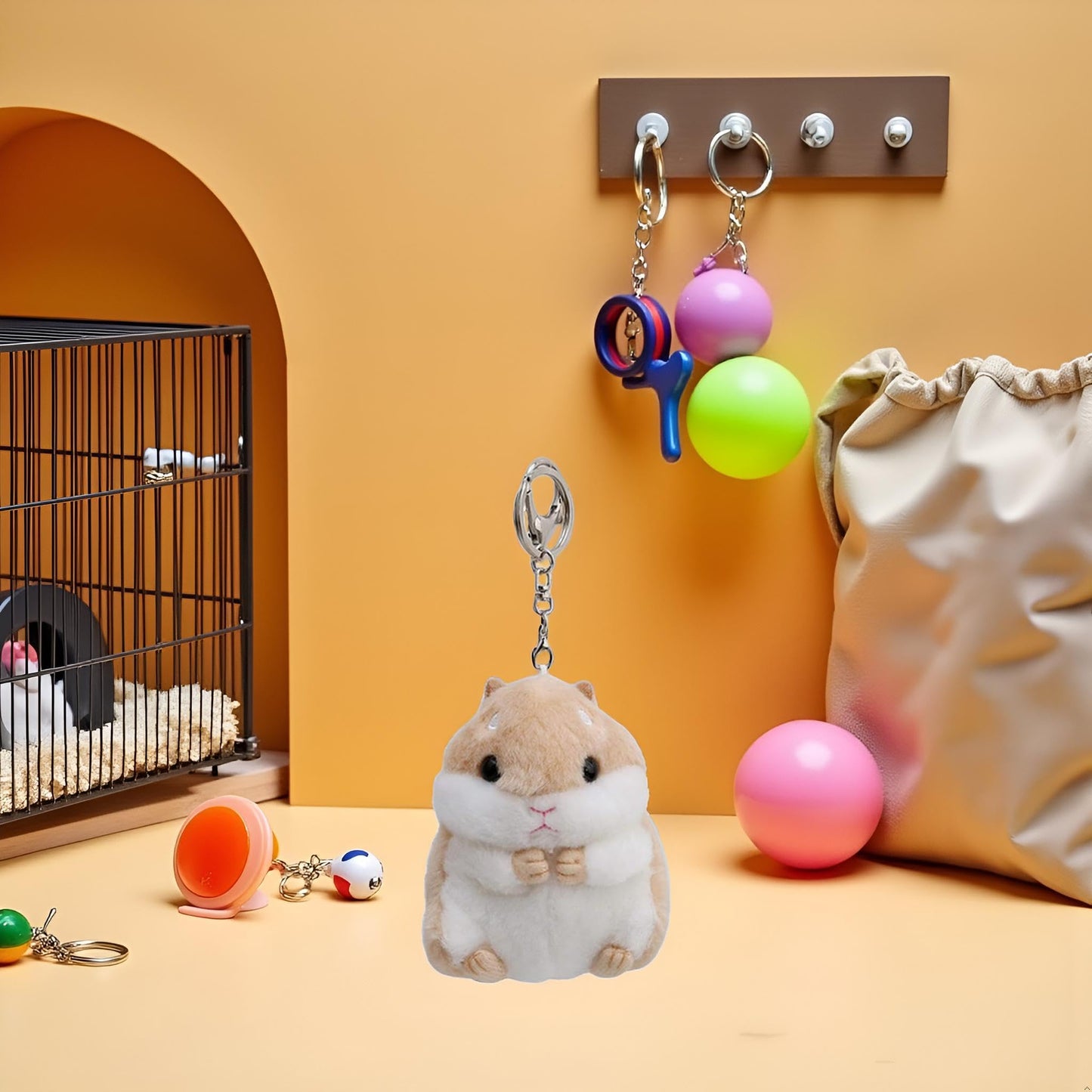 Jowxsx Cute Khaki Plush Hamster Keychain Plush Toy Keychain Charms Wallet Backpack Handbag Charms Automobile Keychains Automotive Trim Women's Key Rings and Keychains Automobile