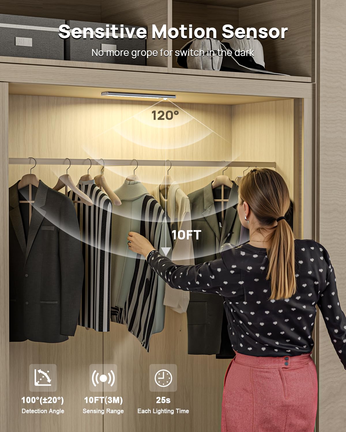 Flysein Under Cabinet Lights, Wireless Motion Sensor, 2 Pack, LED Rechargeable, 8.9 Inch, White, Model QYD-CGD-001