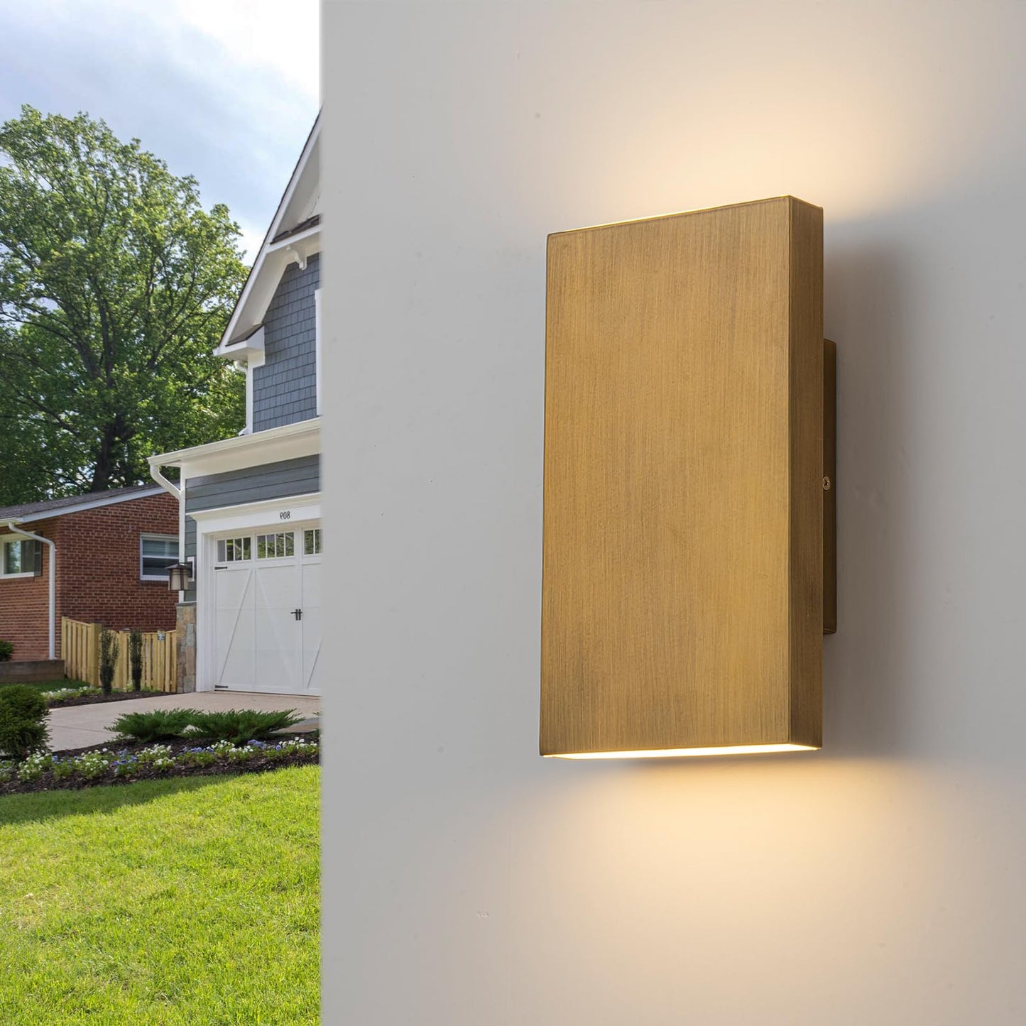 Zicbol Handmade Gold Up And Down Outdoor Wall Lights 10 Led Patio Wall Light Fixture Rectangle Exterior Lighting Fixtures For House  Porch Entryway Front Door Patio Garage (10W  3000K/4500K/6000K)