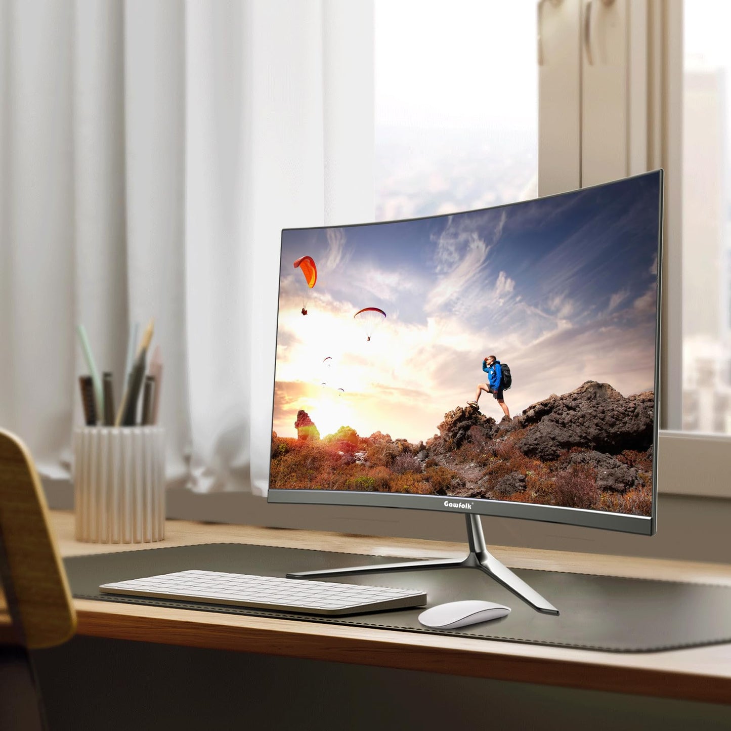 Gawfolk 24.5 Inch Gaming Curved Monitor Built-in Speakers, 3000R 120Hz PC Screen Full HD 1080P, HDMI 2.0, VGA, Wall Mount Compatible 75 * 75mm