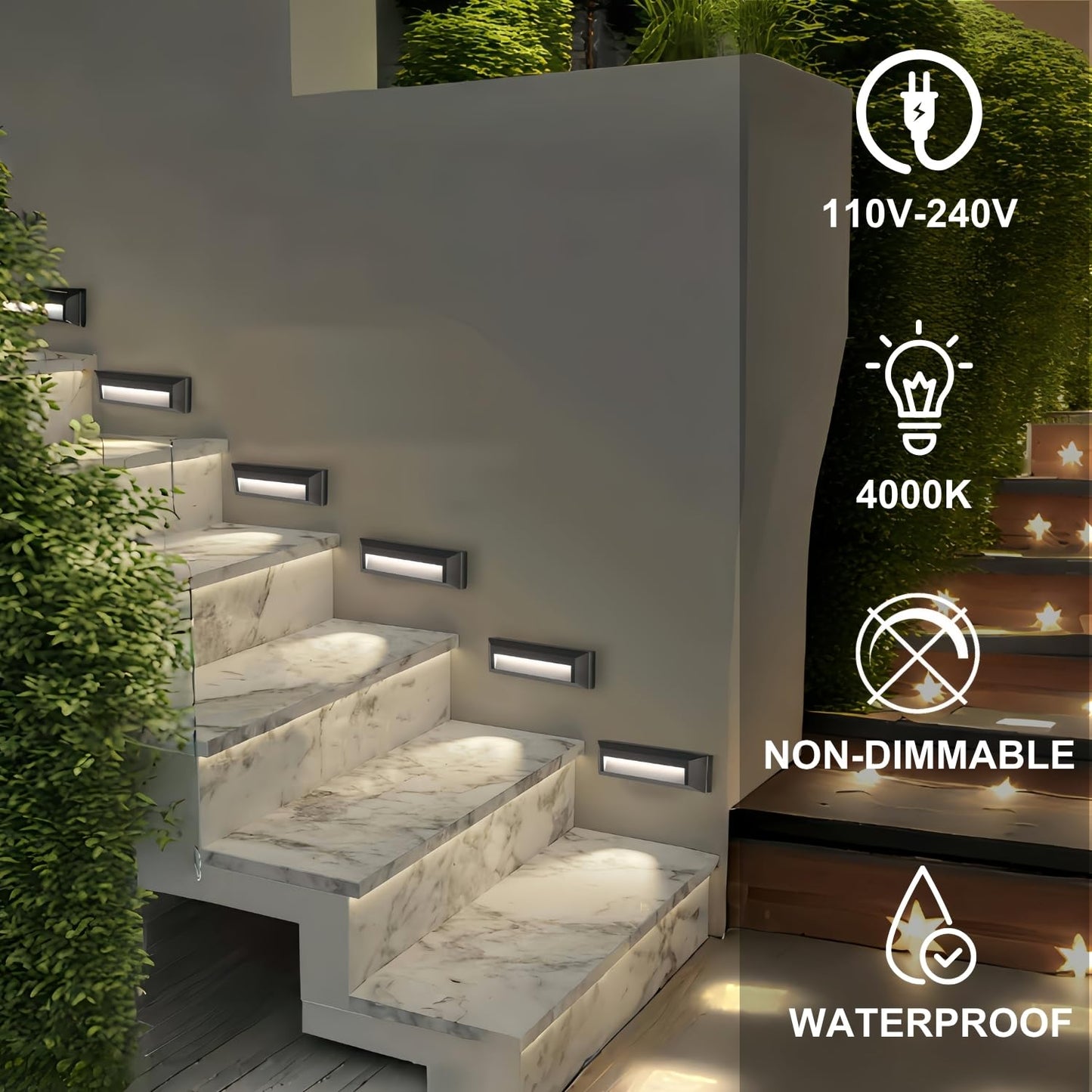 Zonk Led Step Lights 110-240V Outdoorindoor Stair Lights  Waterproof Ip65 2W 4000K Lighting For Stairs  Hallway  Pathway  Porch (Non-Dimmable  Easy Install)  3Pack