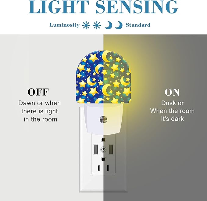 Stars and Moon in Night Sky Night Light Plug into Wall with Dusk to Dawn Sensor Cute Nightlight for Kid Girls Boys Women Men Room Decor, Hallway, Kitchen, Bathroom, Nursery, Stairs