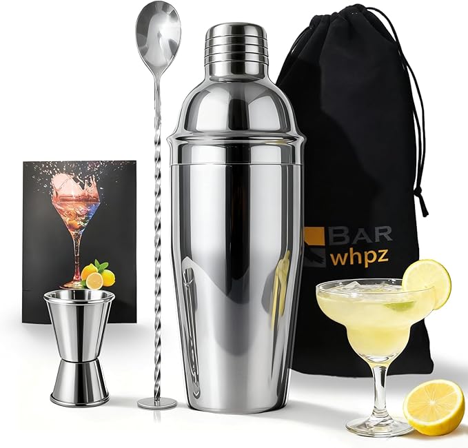 Cocktail Shaker Set, 24oz Stainless Steel Bartender Kit with Measuring Jigger & Mixing Spoon,Cocktail Recipe,Professional ...