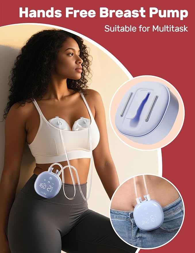 NCVI Wearable Breast Pump Hands Free with 21/24mm Flange, Portable Breastfeeding Pump with Motor Buckle for Travel & Work Equipped with Third-Generation Anti-Spill Collection Cups (On-The-Go Size)