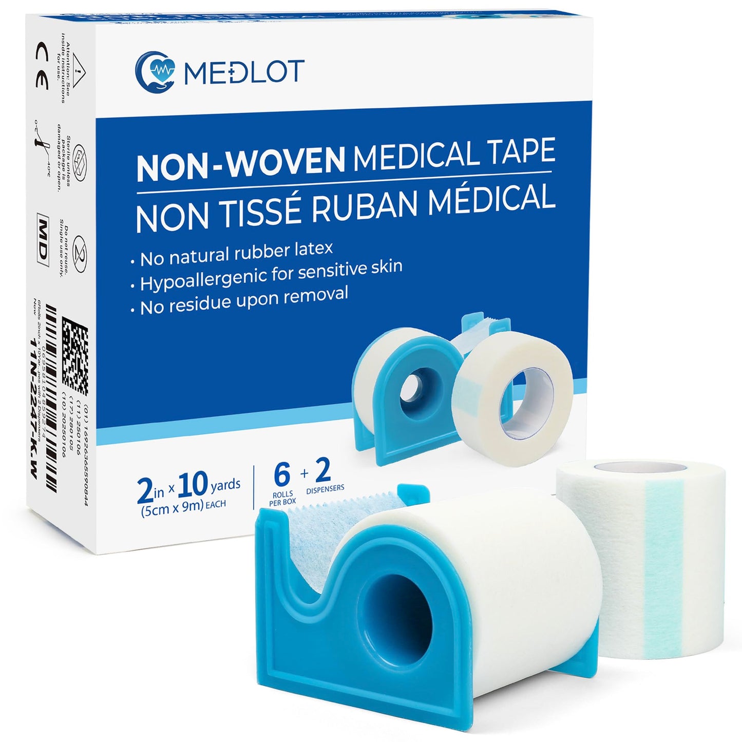 LotFancy Medical Tape, 6Rolls 2inch x 10Yards, Adhesive Hypoallergenic Surgical Paper Tapes, Wound First Aid Tape, 2 Dispensers Included