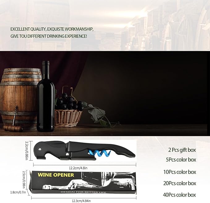 Wine Opener Waiter Corkscrew, Professional Wine Key for Servers, Bartender with Foil Cutter, Manual Wine Bottle Opener Double Hinged (10, Black Blue)