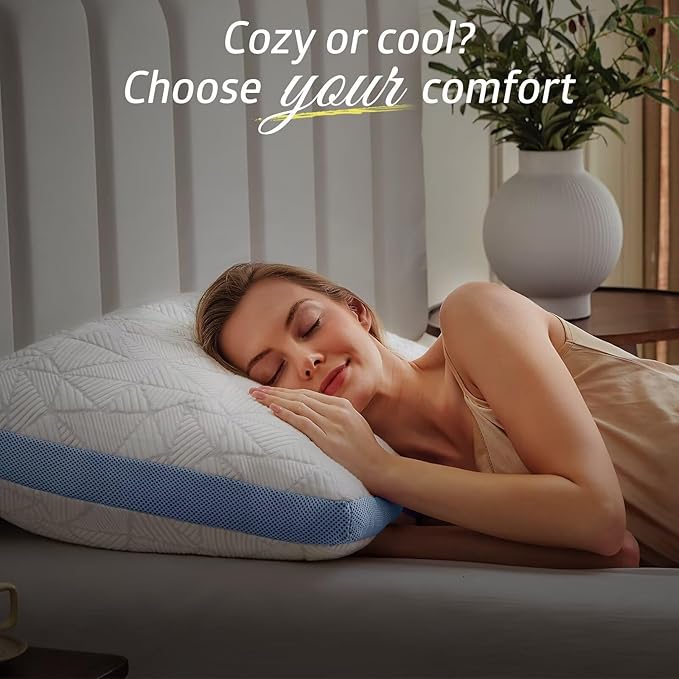 BETU Cooling King Pillow, Shredded Memory Foam Cool Pillow for Hot Sleepers, Adjustable Firm Soft Support Bed Pillows Perfect for Back Neck Pain and Side Sleeping with Pillow Case Cover, Blue
