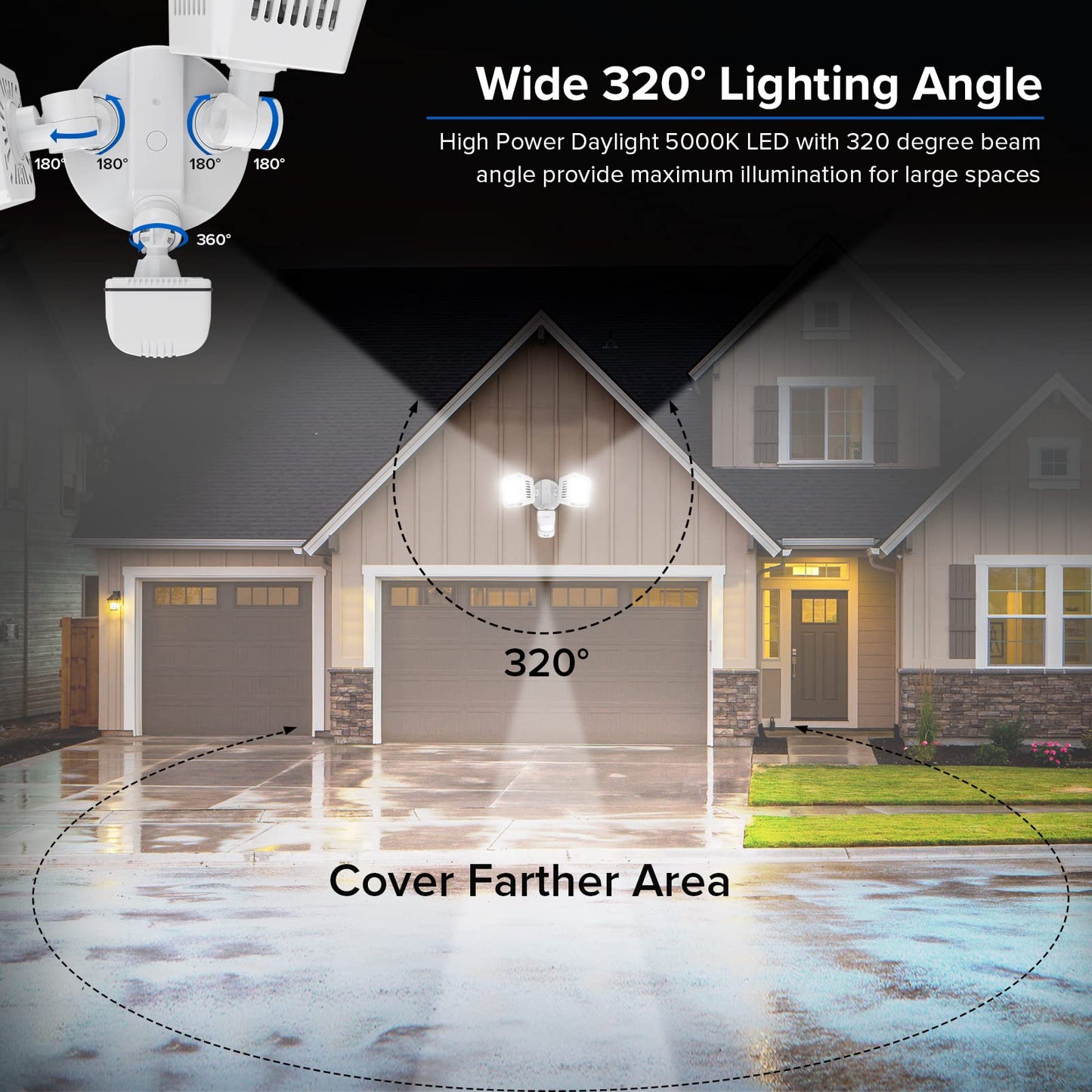 SANSI 36W Motion Sensor Outdoor Flood Light, 3600LM, 5000K, IP65, White, Model C2440-HW