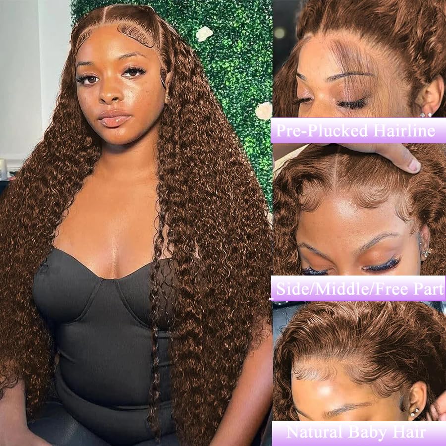 ABSFWIW 24 Inch Chocolate Brown Lace Front Wig Human Hair 13x6 Deep Wave Lace Front Wigs Human Hair 180 Density HD Colored Deep