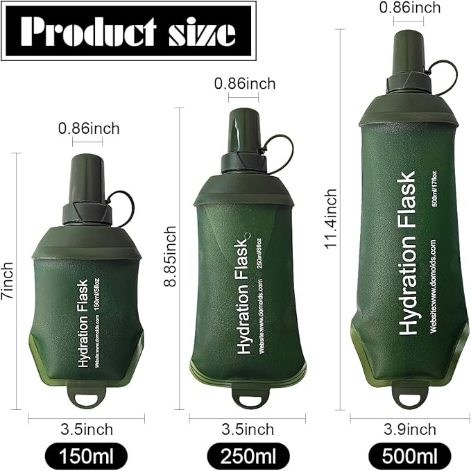 Green Soft Flask, TPU Foldable Running Hydration Flask, for Hydration Packs/Running Vests-Running, Hiking, Cycling Folding Bottle-17 oz (500 ml)