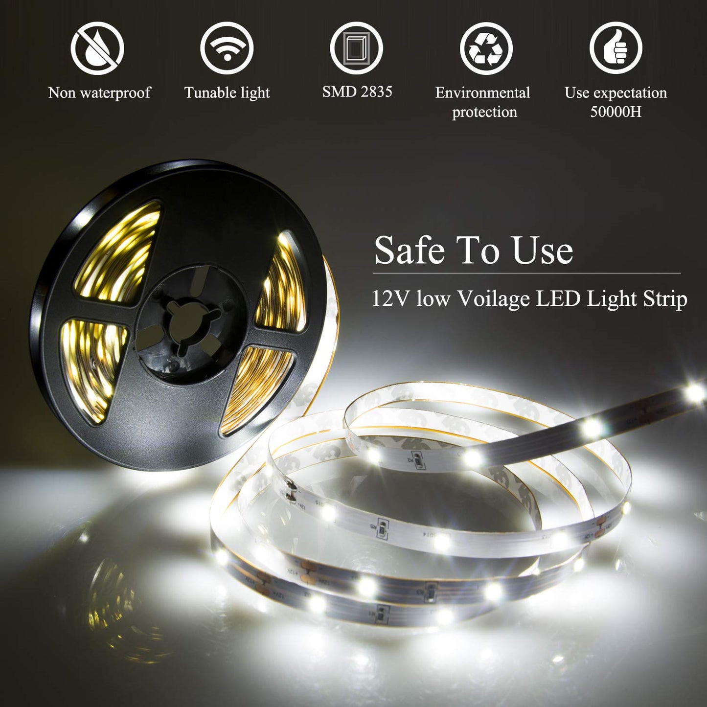 ollrieu LED Strip Lights 50ft Dimmable 6000K Flexible Lighting 450 LEDs White Plastic Model OL00102-01-US